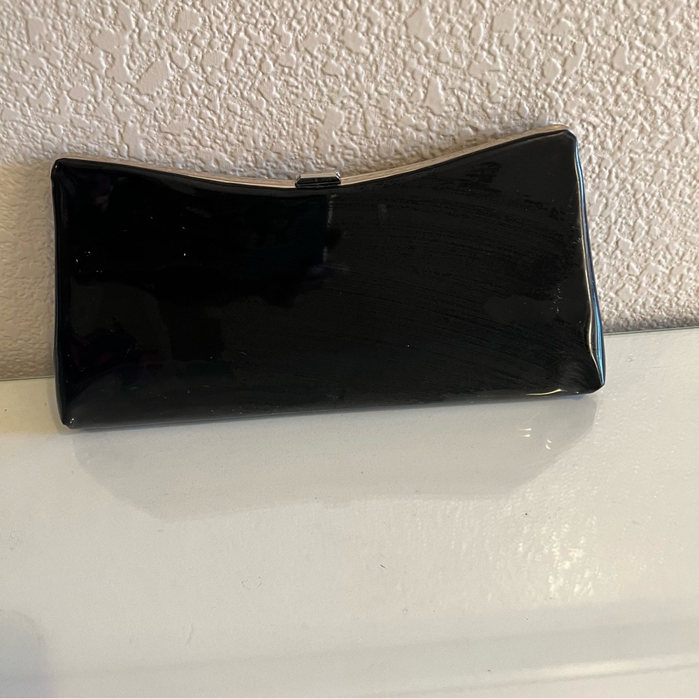 Black Patent Clutch Gold Clasp Vintage Cocktail Evening Bag